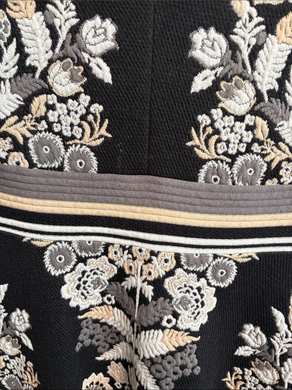 Embroidered V-Neck Black Midi Dress with Neutral Floral Detail - Picture 3 of 4